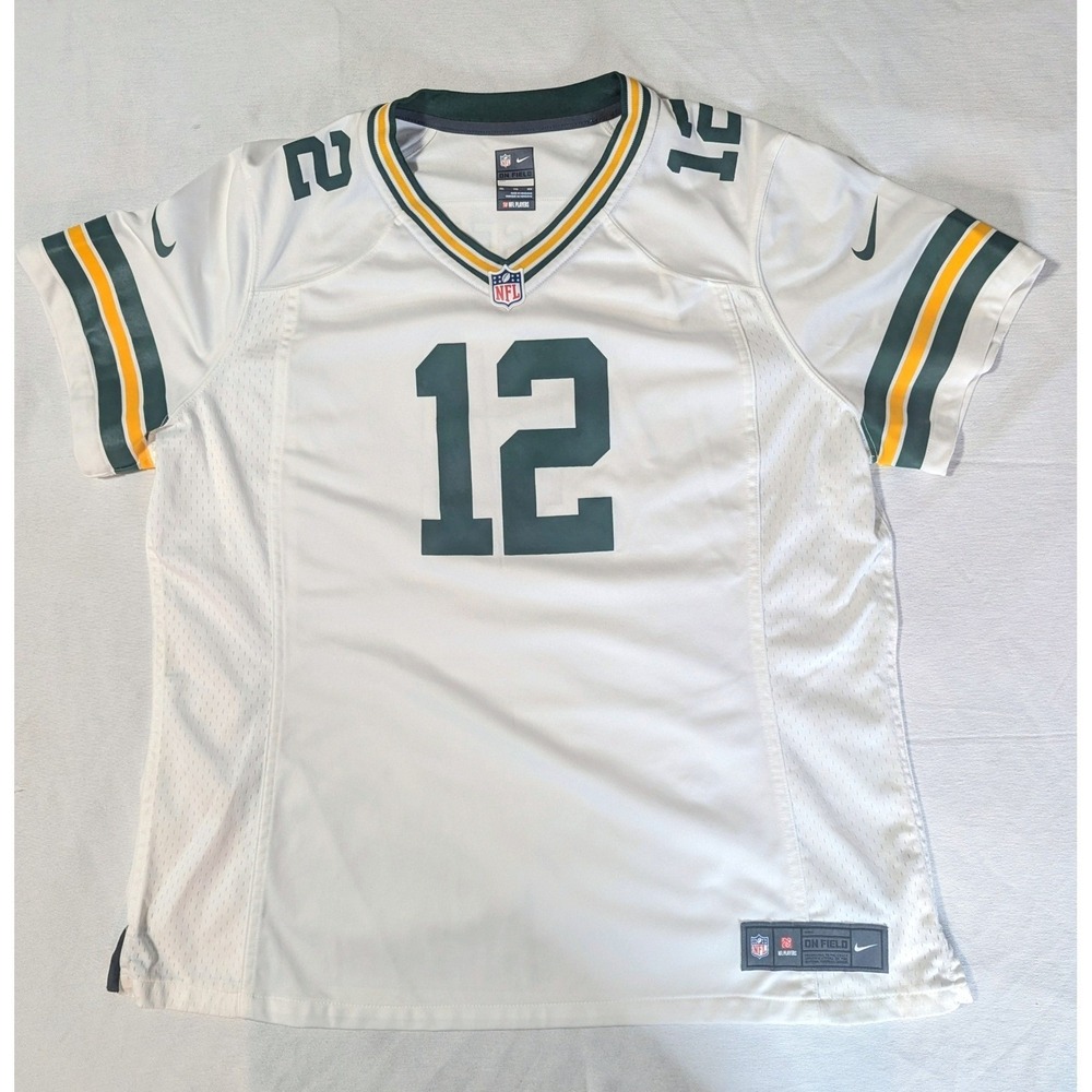 Nike Green Bay Packers Aaron Rodgers #12 Youth XXL Away White Jersey On Field